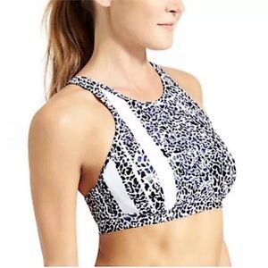 Athleta Zimbabwe High Neck Swim Bikini Top Leopard Print  | size 38 B/C
